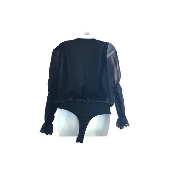 Lalavah Black Long Sheer Sleeve Bodysuit - Picture 4 of 5